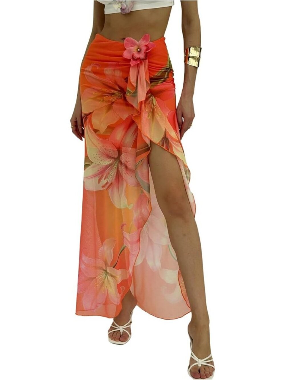 Boho 3D Flower High Slit Tropical Floral Skirt for Women - Summer Fashion